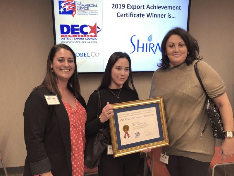 Export Achievement Certificate Tricia McLain and Shira Esthetics